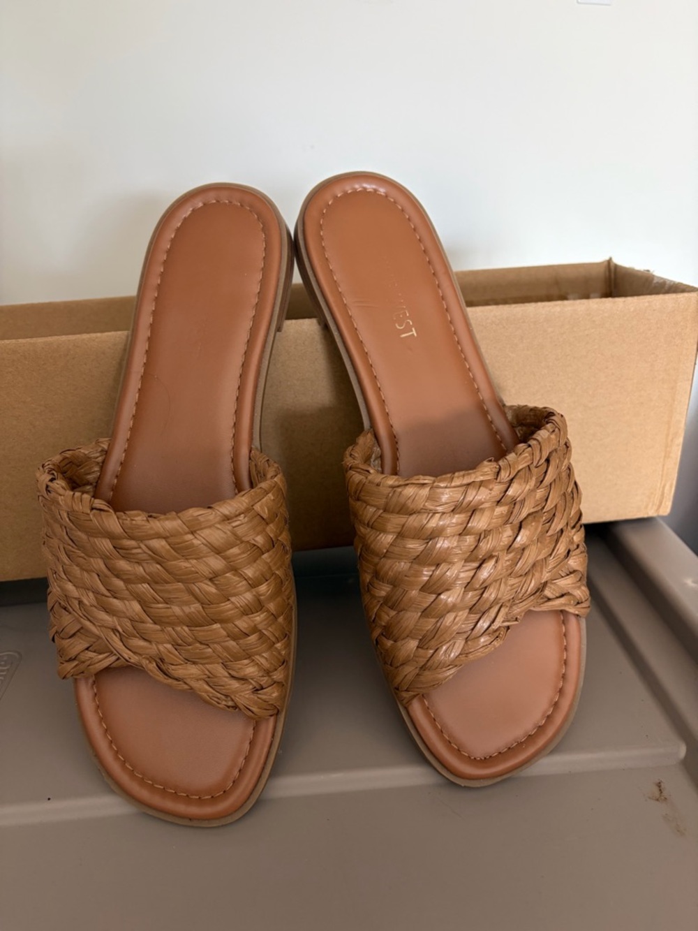 Nine West Woven Slide Sandals - Brown